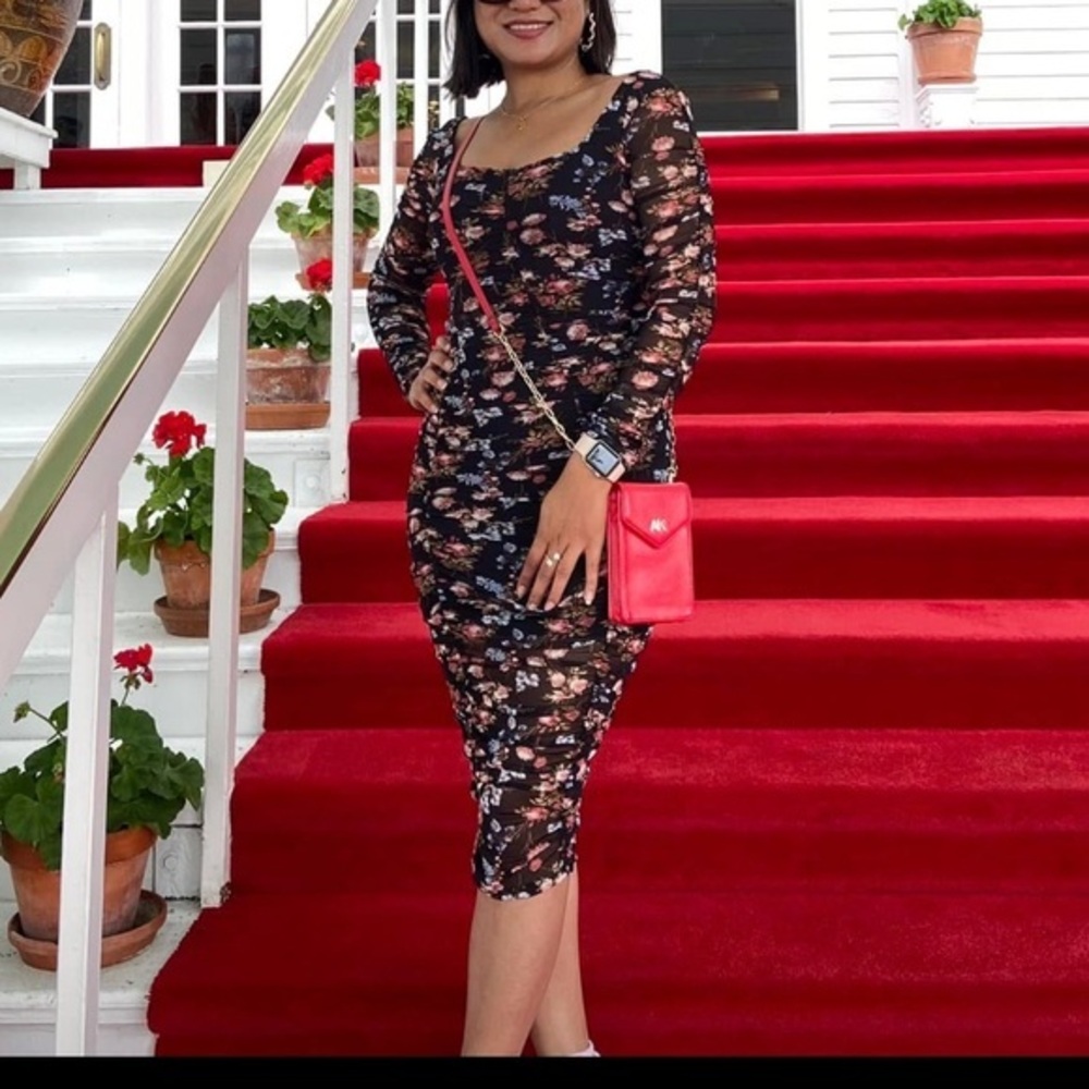Almost Famous Pink and Blue Bodycon Dress Long Sleeve